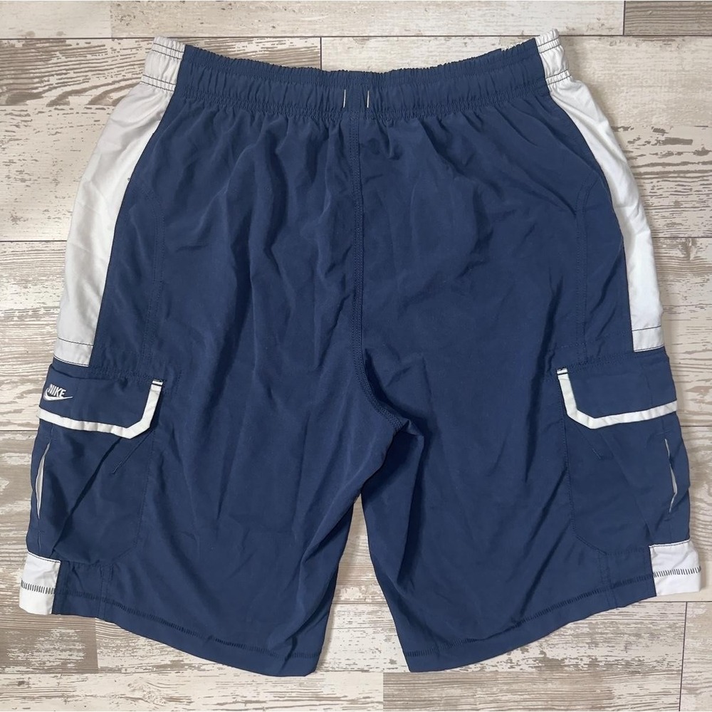 Nike Swim‎ Shorts Mens Large Blue White Colorblock Cargo Lined Drawstring Trunks